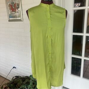 Joie Chartreuse Sleeveless Tunic Top | Size Small | Long Button Front